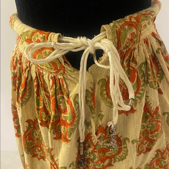 BOHO Maxi Paisley Print Skirt in Hand Woven Cotton, drawstring Waist Size Small - Picture 6 of 12
